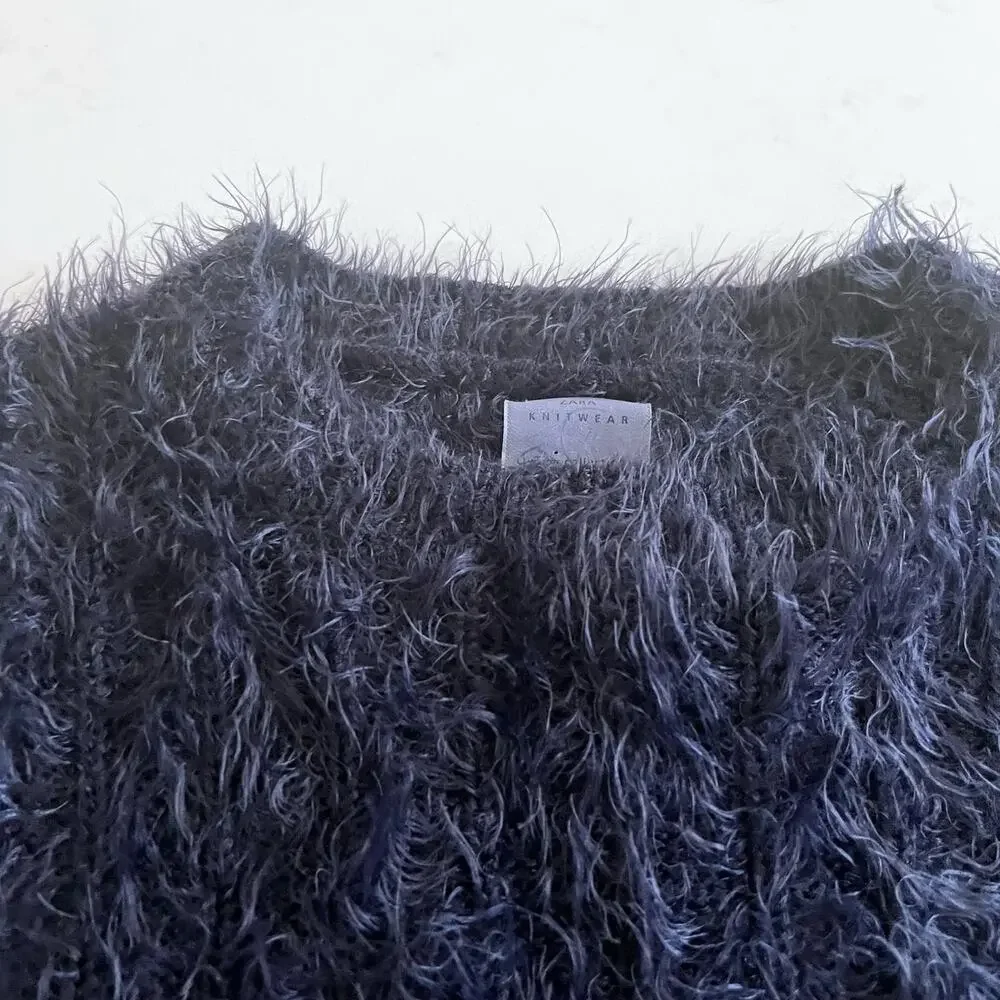 Zara girls navy fuzzy eyelash sweater size 11/12 - Picture 6 of 6